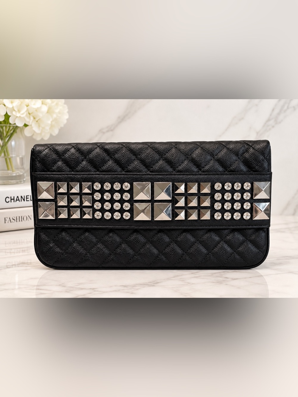 Lionel Quilted Fold Over Clutch with‎ Studs and Rhinestones